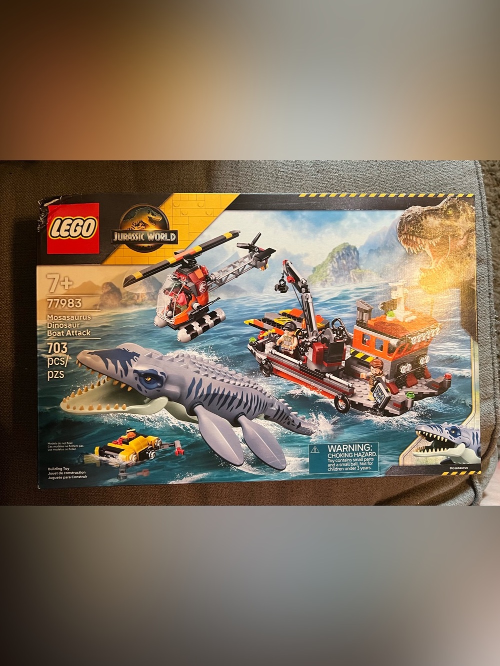 Lego Jurassic World Mosasaurus Boat Attack - Blue/Gray/Red